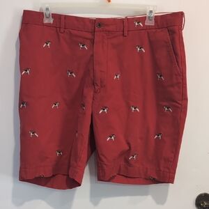 VTG Polo Ralph Lauren Red Embroidered All Over Dog Shnauzer Print Shorts Size 38